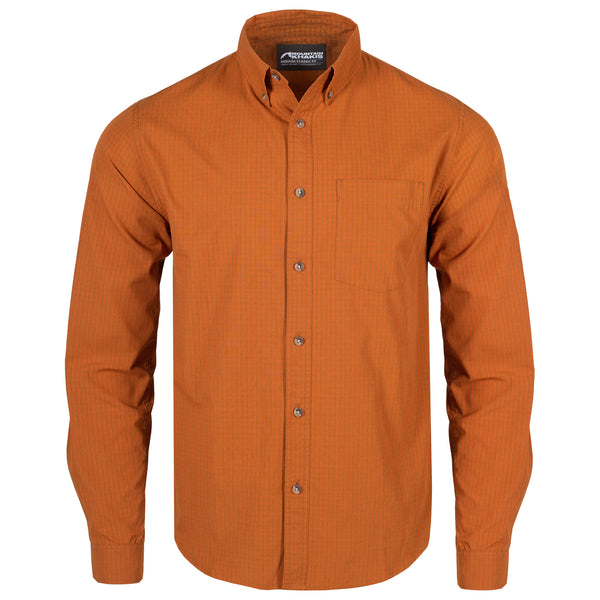 Mountain Khakis Men's Long Sleeve Spalding Woven Shirt, Mahogany, Small, Cotton, Plaid Pattern